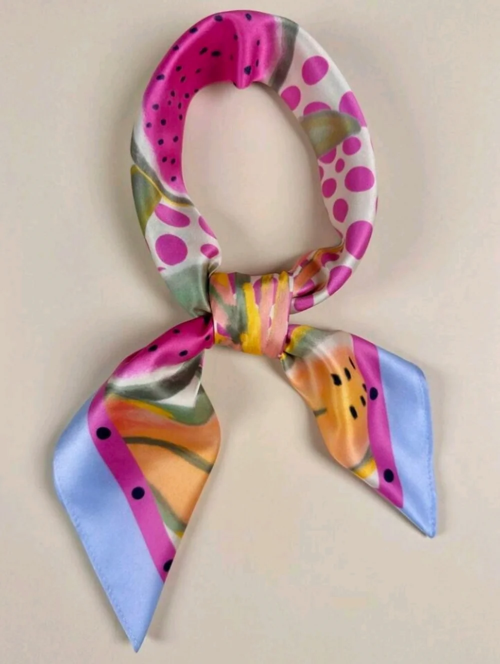 New Tropical Fruits Print Satin Scarf Colorful Pink Blue Green Summer Festival